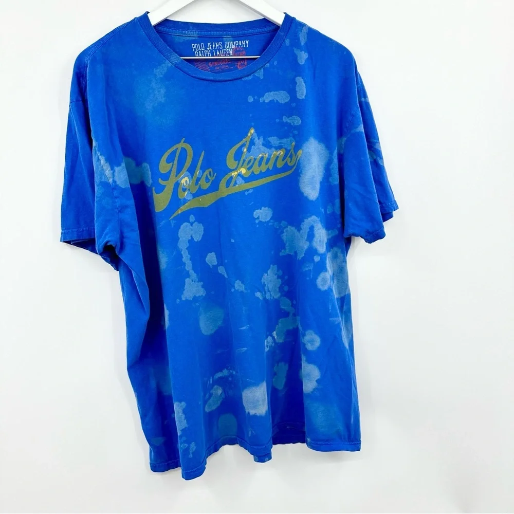 Ralph Lauren Polo Jeans Custom Upcycled Bleach Splatter Short Sleeve Shirt SZ XL